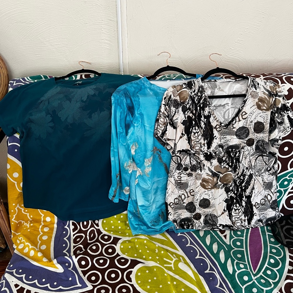 3 Stylish Women's Tops Set - Teal, Blue, Black & White